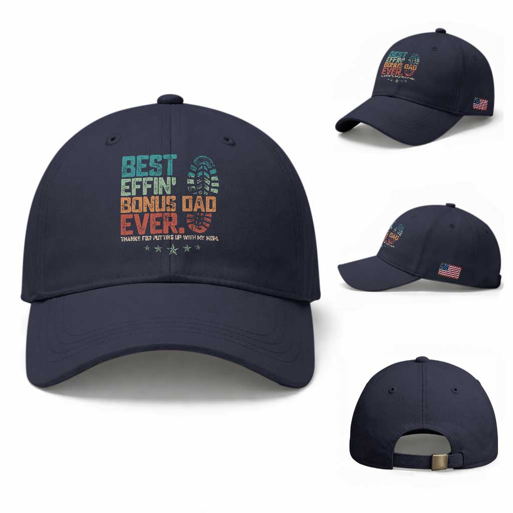 Funny Step Dad Baseball Cap Best Effin’ Bonus Dad Ever Retro
