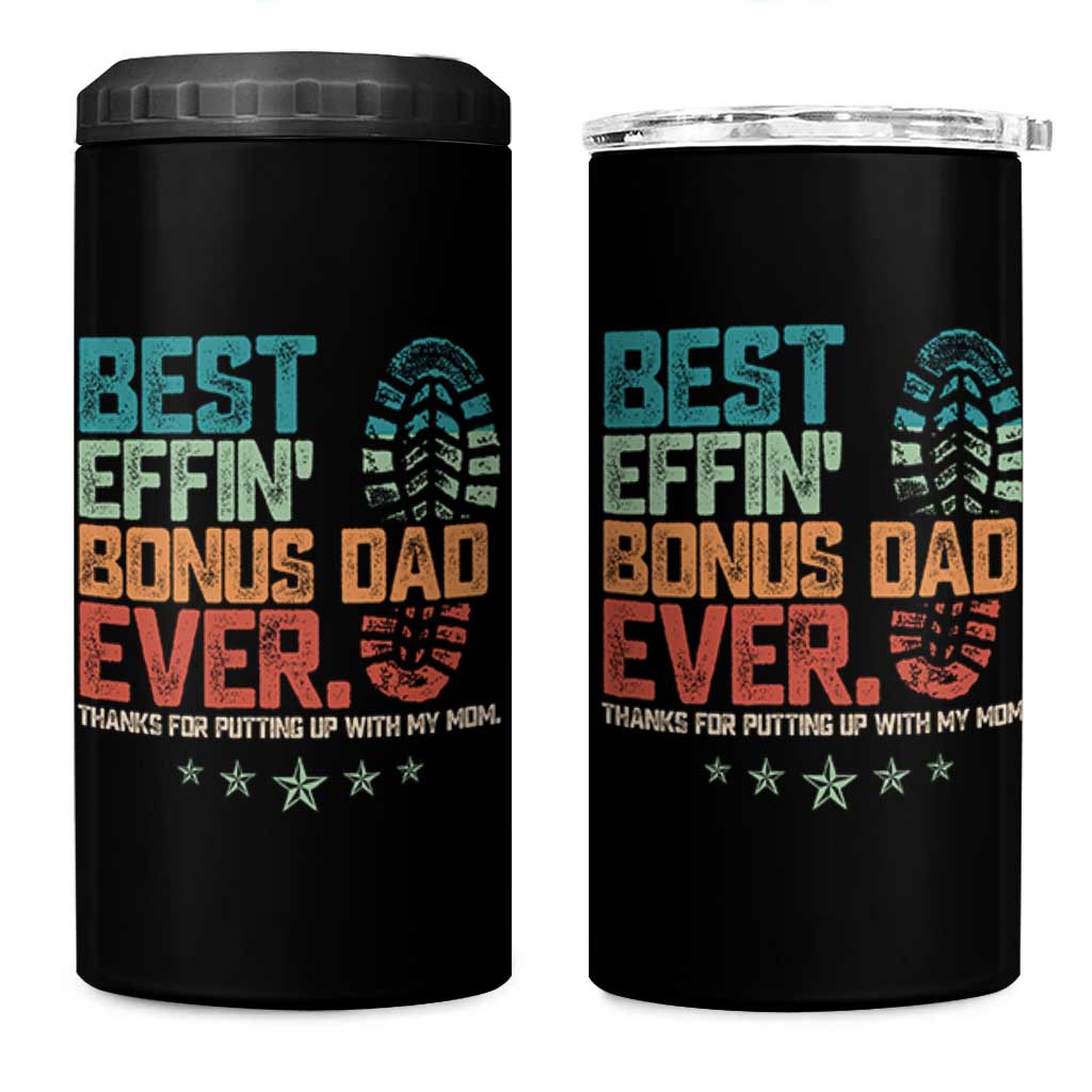 Funny Step Dad 4 in 1 Can Cooler Tumbler Best Effin’ Bonus Dad Ever Retro