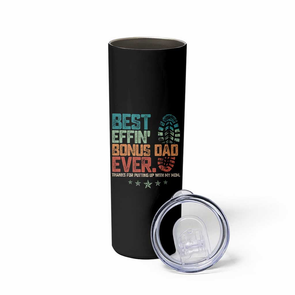 Funny Step Dad Skinny Tumbler Best Effin’ Bonus Dad Ever Retro