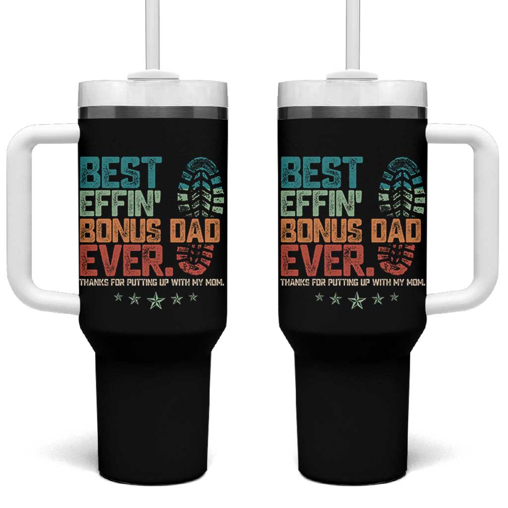 Funny Step Dad Tumbler With Handle Best Effin’ Bonus Dad Ever Retro