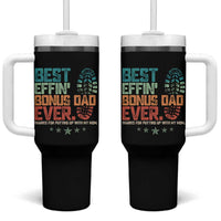 Funny Step Dad Tumbler With Handle Best Effin’ Bonus Dad Ever Retro