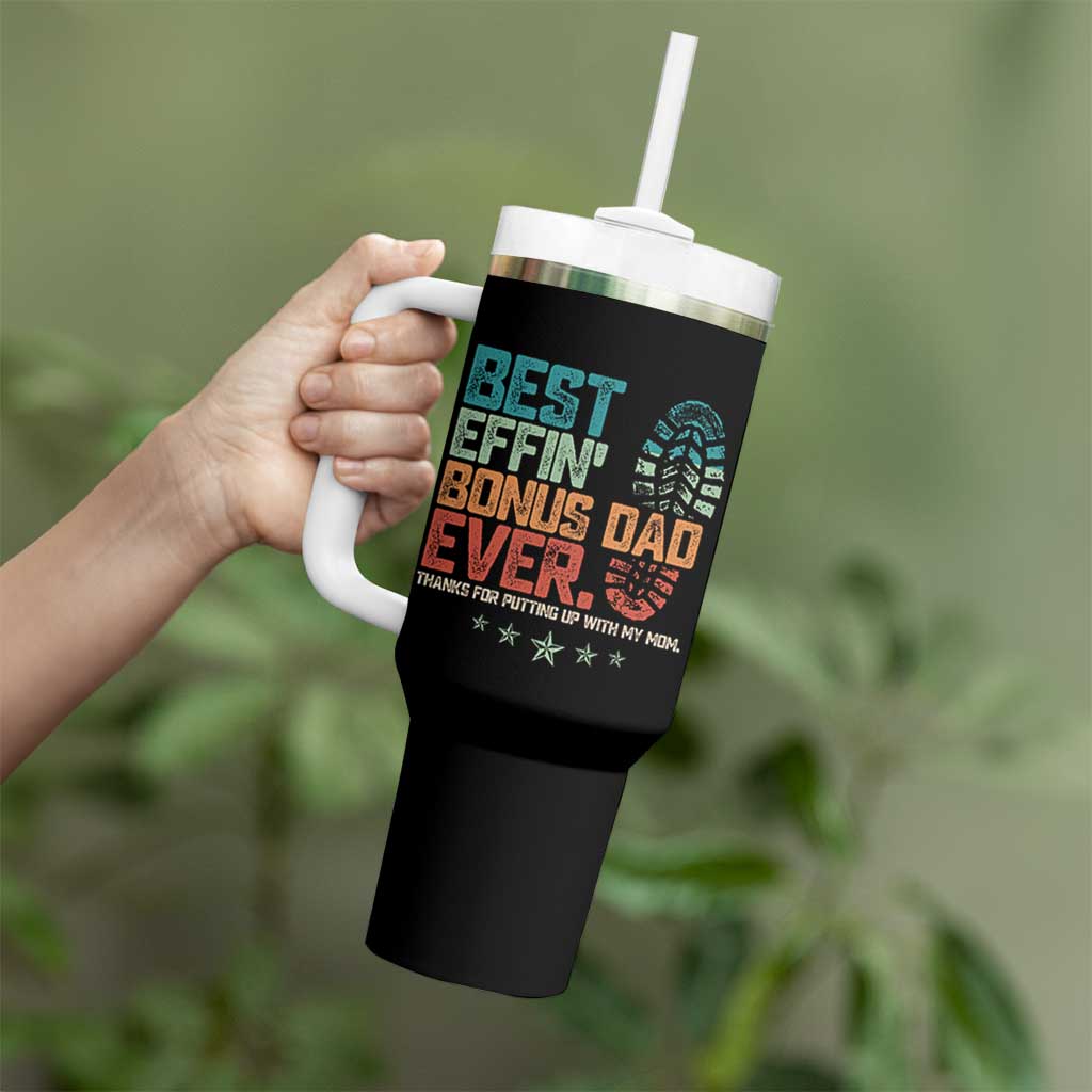 Funny Step Dad Tumbler With Handle Best Effin’ Bonus Dad Ever Retro