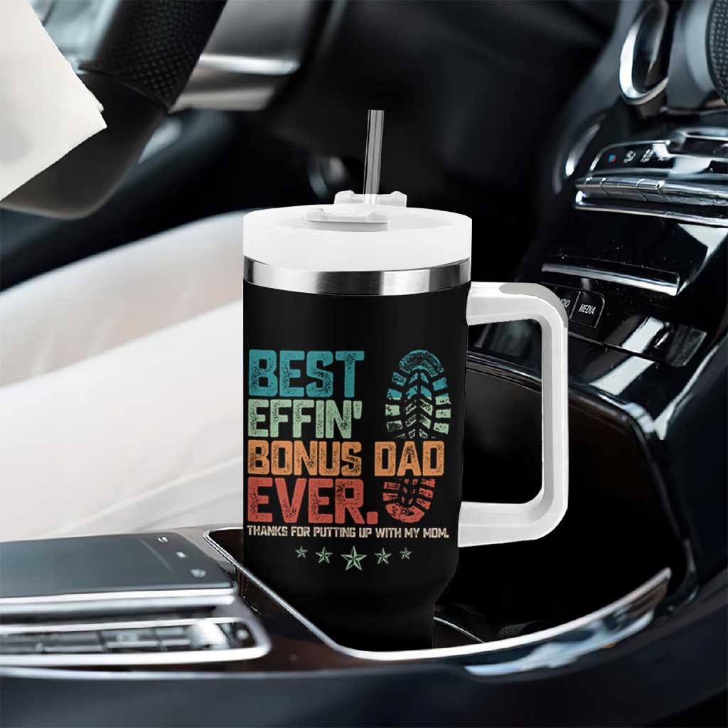 Funny Step Dad Tumbler With Handle Best Effin’ Bonus Dad Ever Retro
