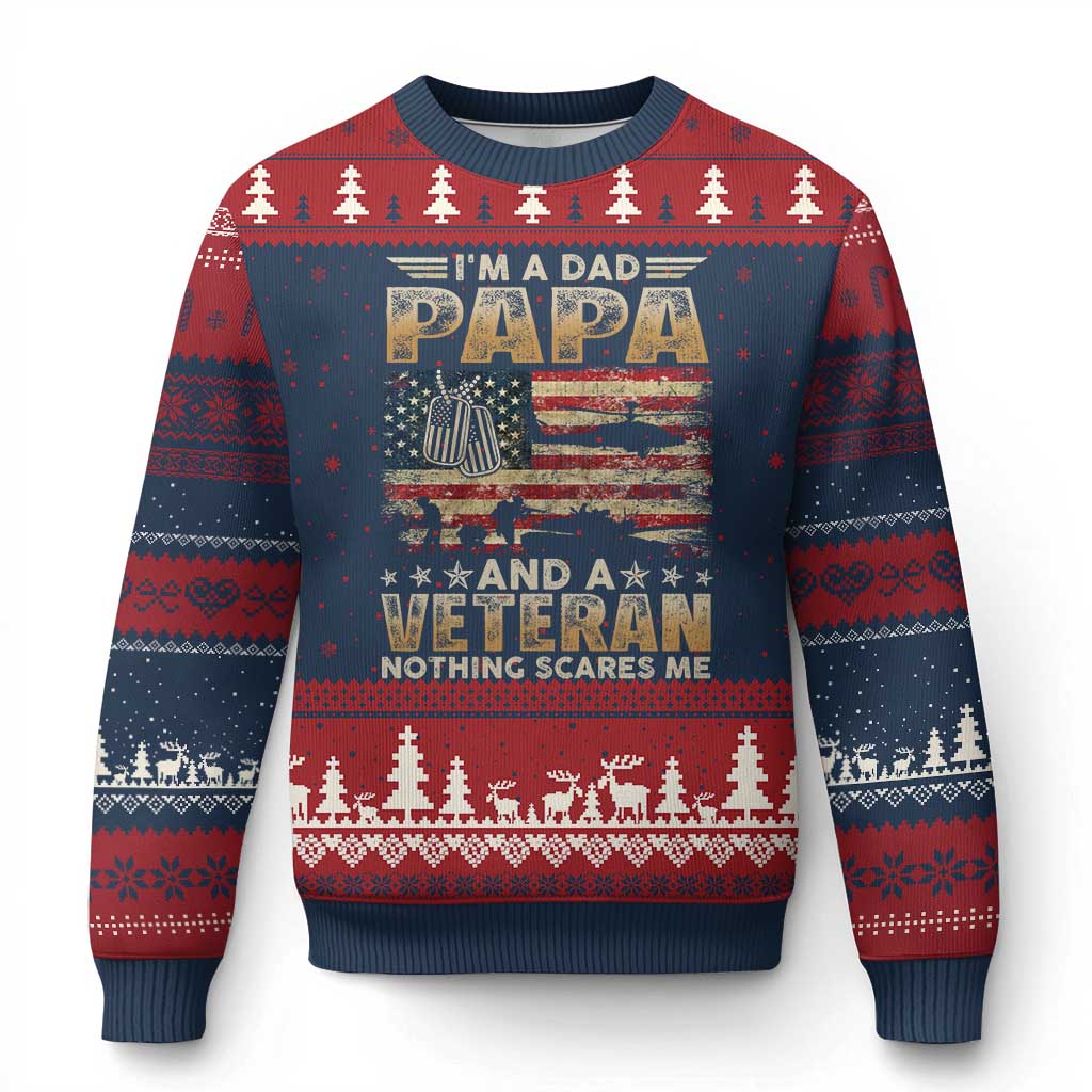 Funny Veteran Dad Ugly Christmas Sweater Funny Military Veteran USA Flag - Wonder Print Shop