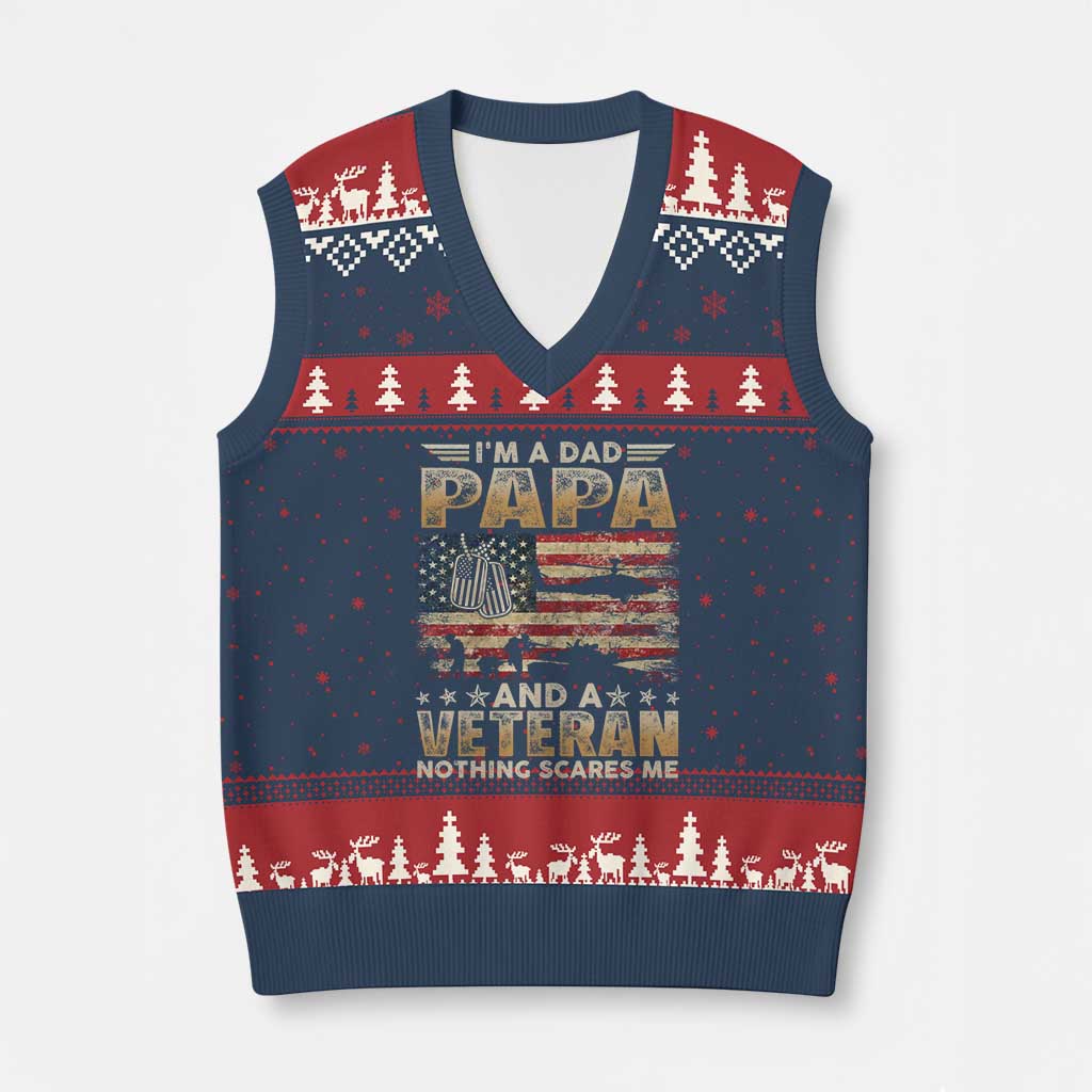 Funny Veteran Dad V-Neck Knit Sweater Vest Funny Military Veteran USA Flag - Wonder Print Shop