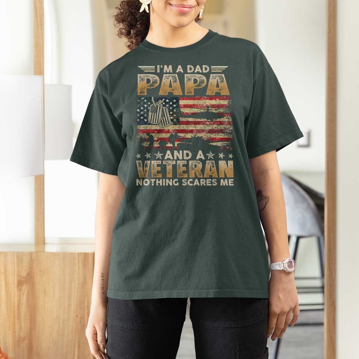 Funny Veteran Dad T Shirt For Women Funny Military Veteran USA Flag - Wonder Print Shop