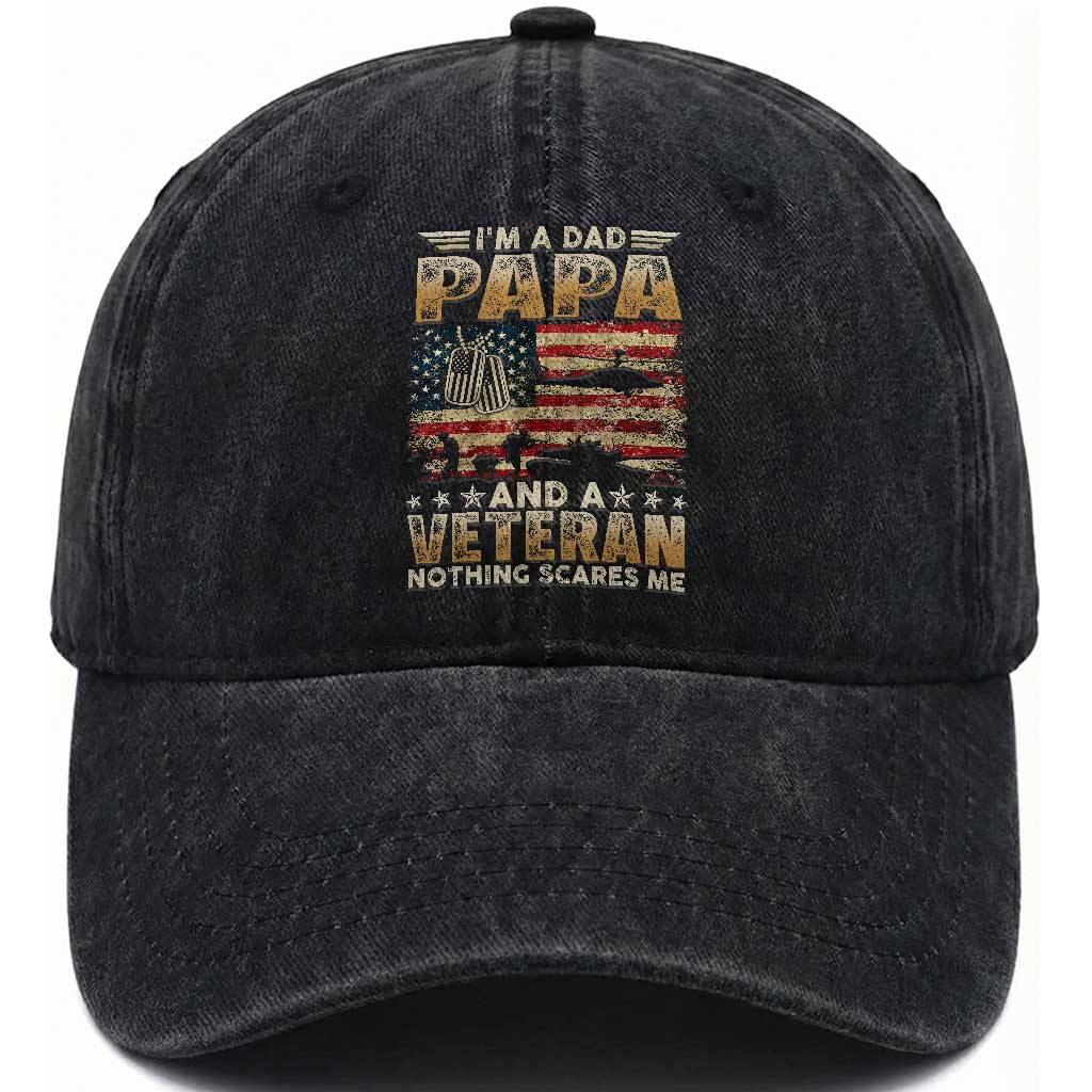 Funny Veteran Dad Washed Cotton Baseball Cap Funny Military Veteran USA Flag