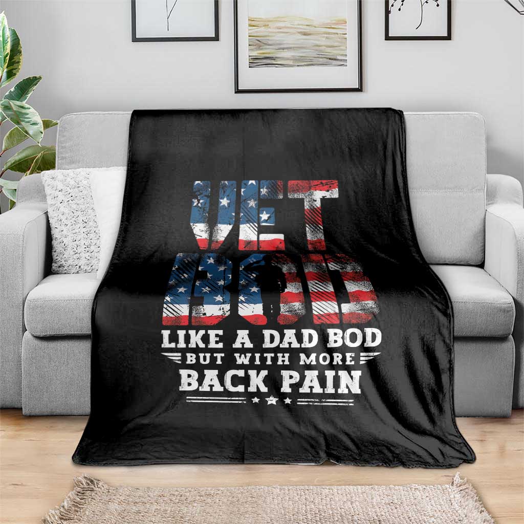 Vet Bod Throw Blanket Funny Military Veteran Dad Bod American Flag - Wonder Print Shop