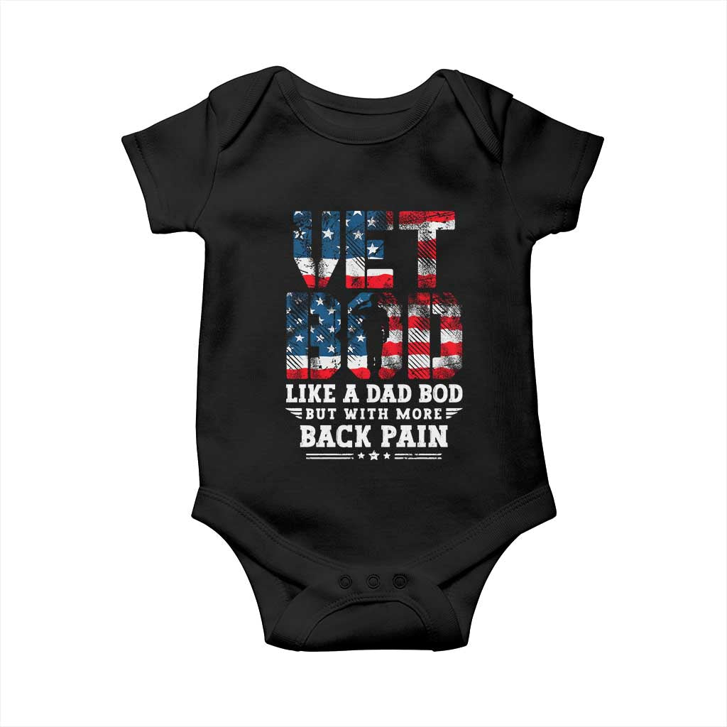 Vet Bod Baby Onesie Funny Military Veteran Dad Bod American Flag - Wonder Print Shop