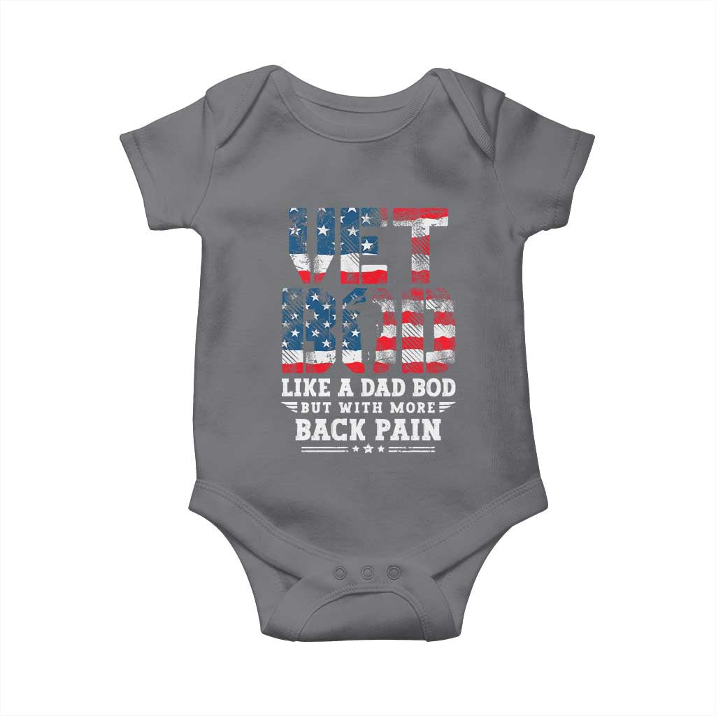 Vet Bod Baby Onesie Funny Military Veteran Dad Bod American Flag - Wonder Print Shop