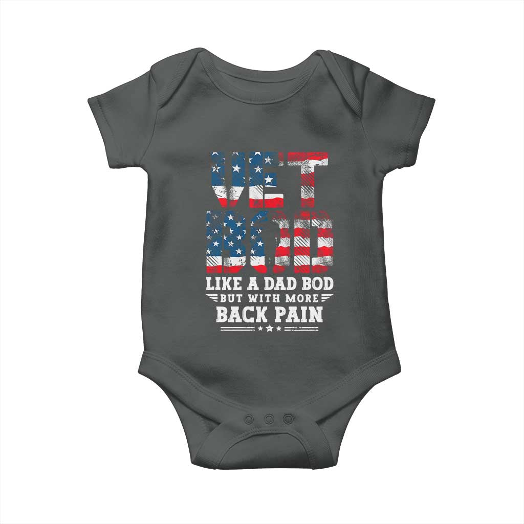 Vet Bod Baby Onesie Funny Military Veteran Dad Bod American Flag - Wonder Print Shop