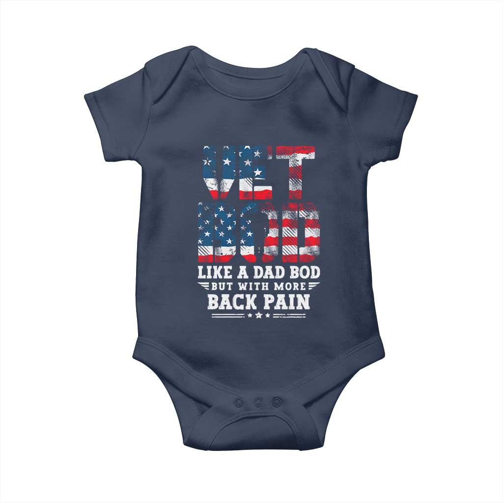 Vet Bod Baby Onesie Funny Military Veteran Dad Bod American Flag - Wonder Print Shop