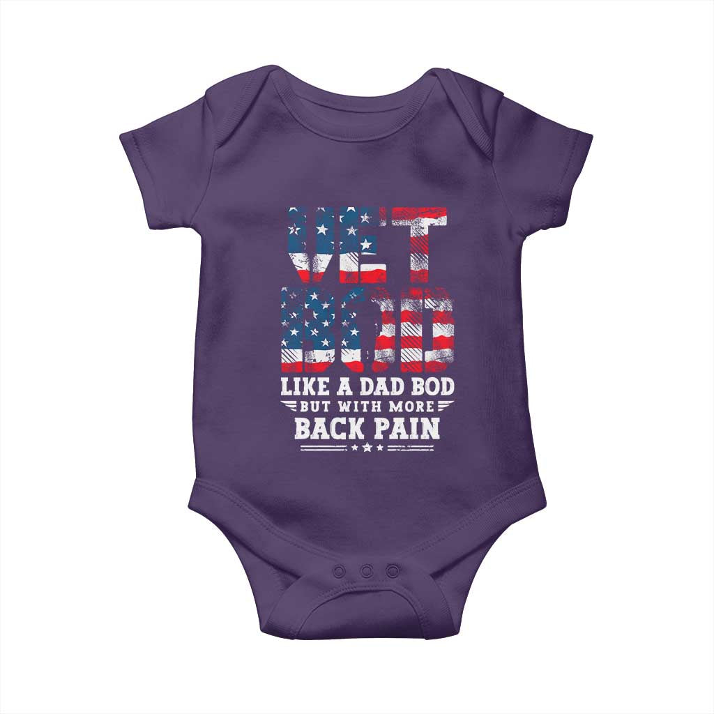 Vet Bod Baby Onesie Funny Military Veteran Dad Bod American Flag - Wonder Print Shop
