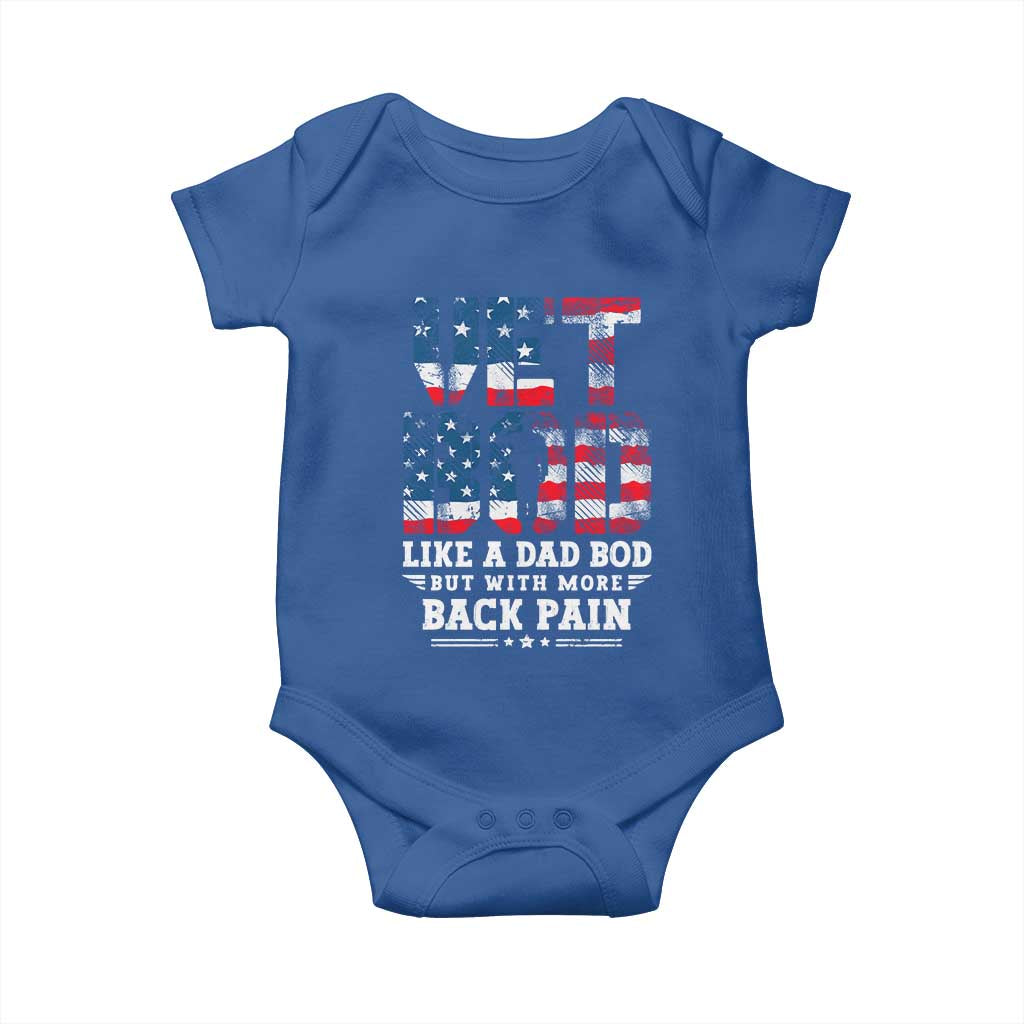 Vet Bod Baby Onesie Funny Military Veteran Dad Bod American Flag - Wonder Print Shop