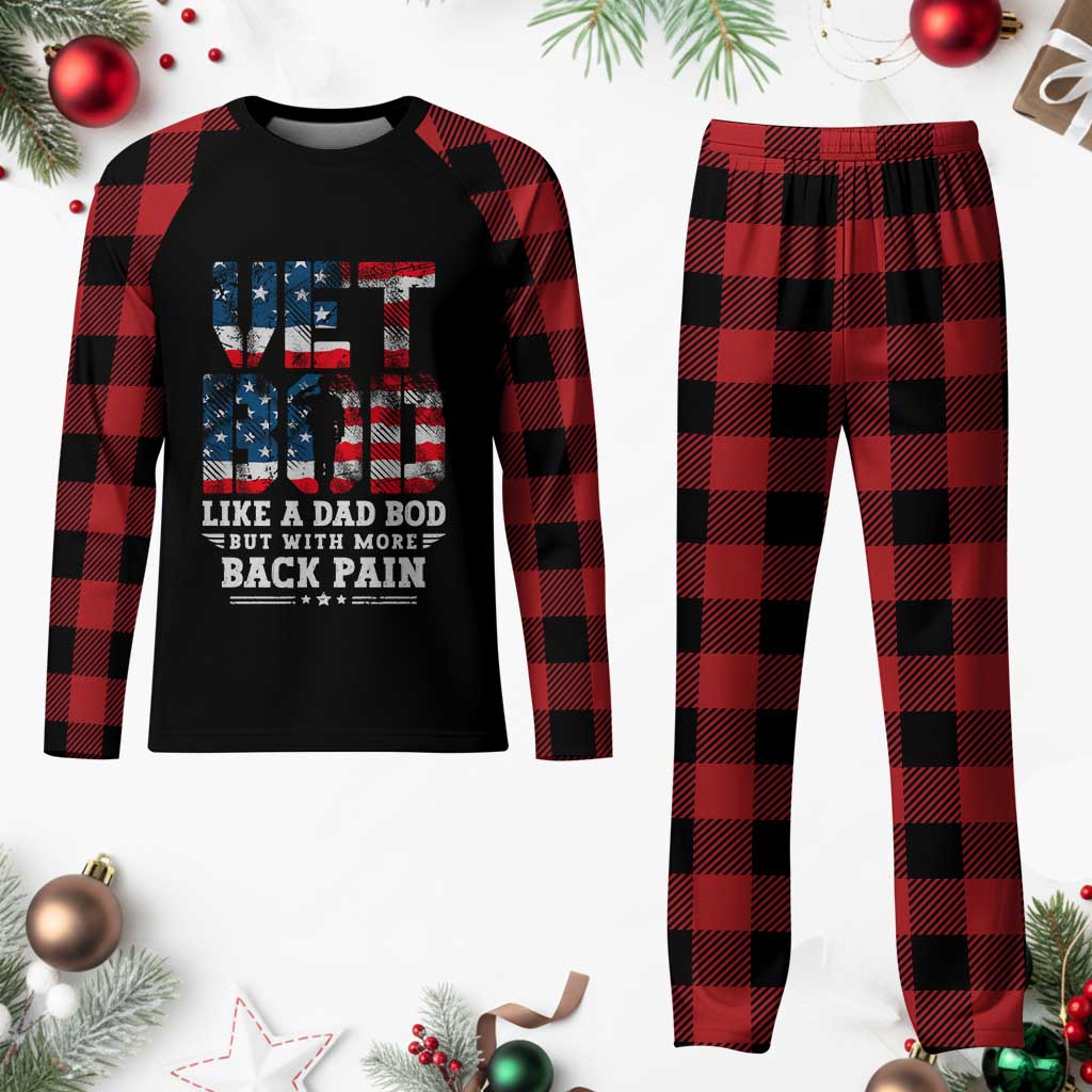 Vet Bod Plaid Pajama Set Funny Military Veteran Dad Bod American Flag - Wonder Print Shop