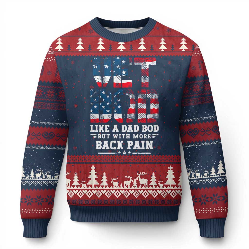 Vet Bod Ugly Christmas Sweater Funny Military Veteran Dad Bod American Flag - Wonder Print Shop