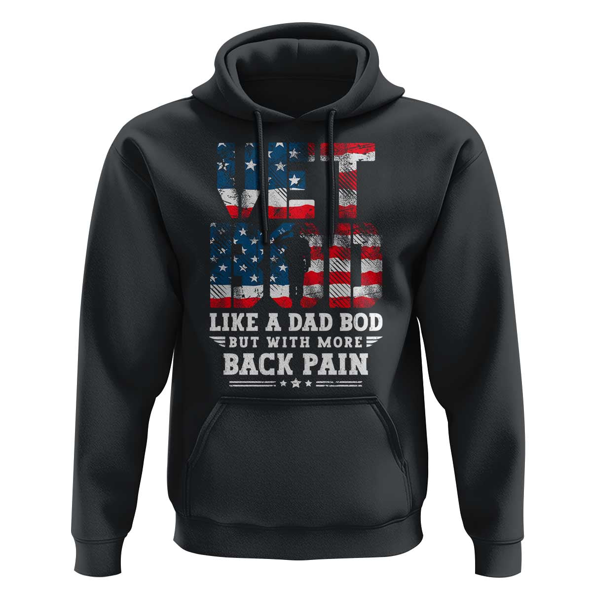 Vet Bod Hoodie Funny Military Veteran Dad Bod American Flag - Wonder Print Shop