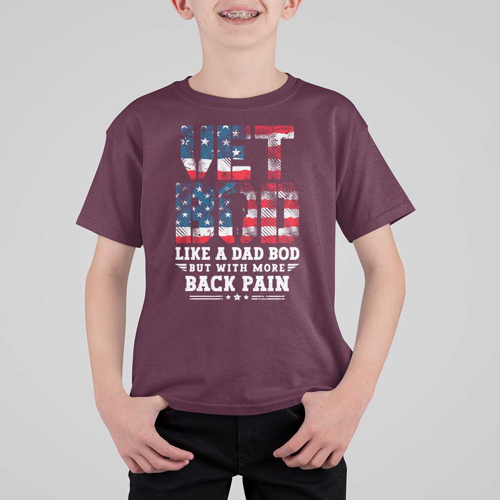Vet Bod T Shirt For Kid Funny Military Veteran Dad Bod American Flag - Wonder Print Shop