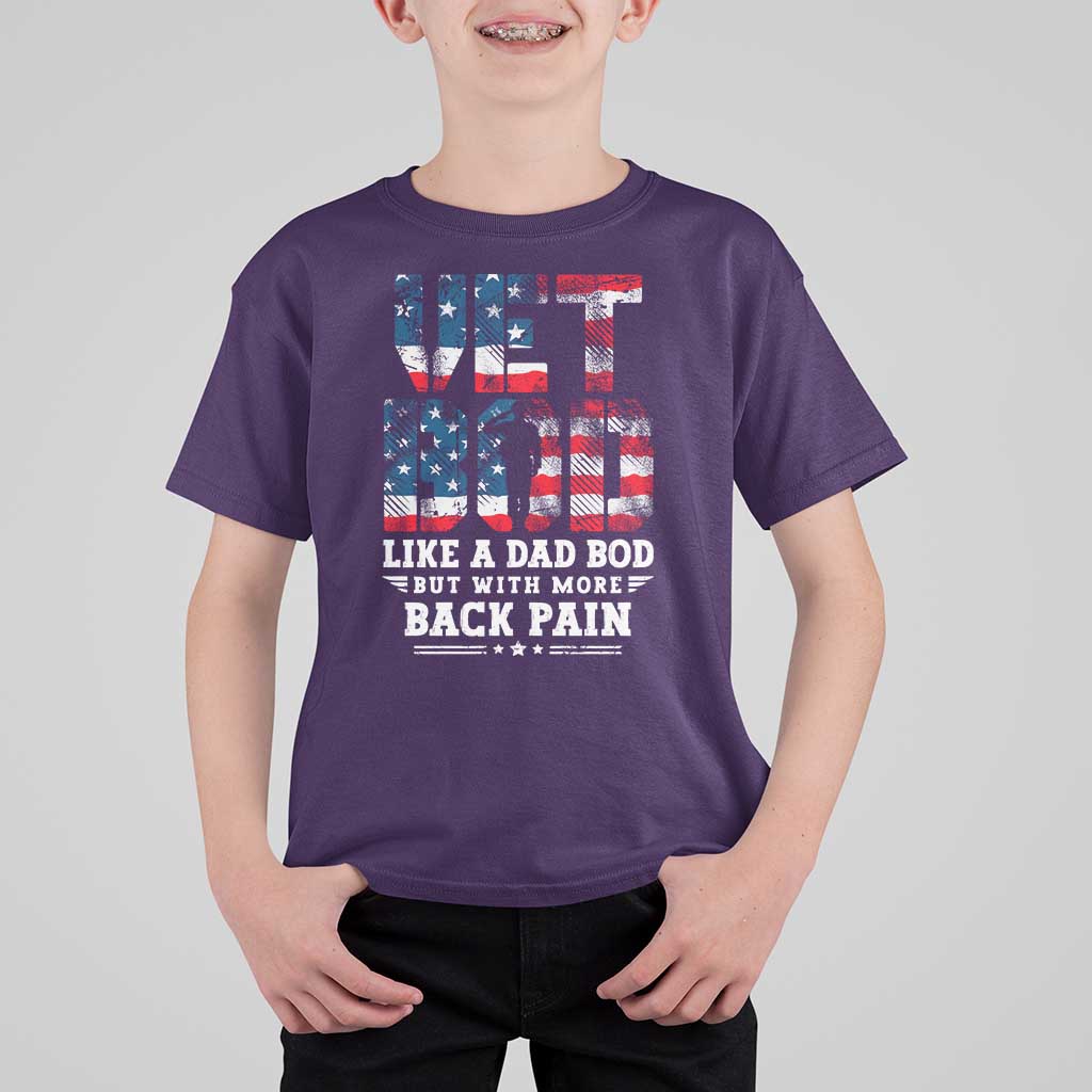 Vet Bod T Shirt For Kid Funny Military Veteran Dad Bod American Flag - Wonder Print Shop