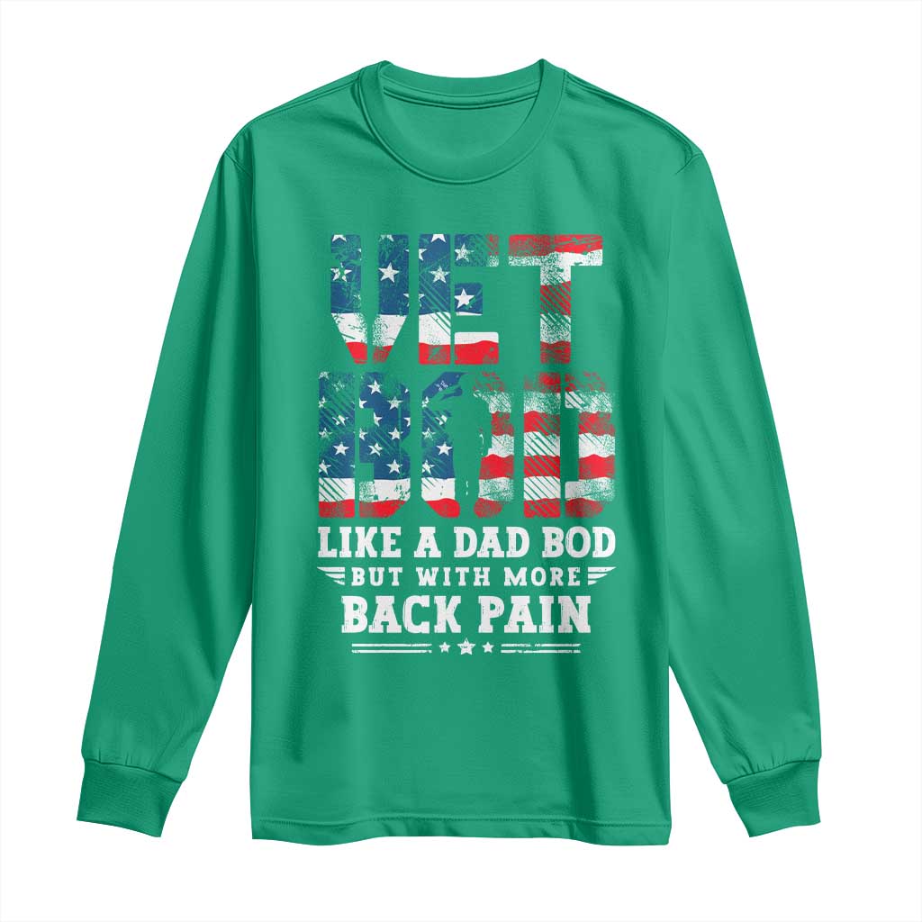 Vet Bod Long Sleeve Shirt Funny Military Veteran Dad Bod American Flag - Wonder Print Shop
