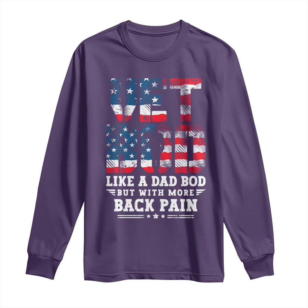Vet Bod Long Sleeve Shirt Funny Military Veteran Dad Bod American Flag - Wonder Print Shop