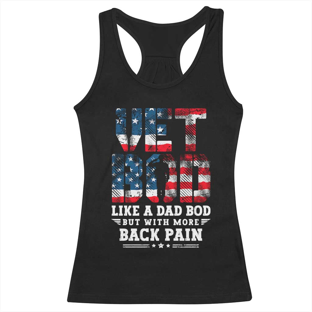 Vet Bod Racerback Tank Top Funny Military Veteran Dad Bod American Flag - Wonder Print Shop