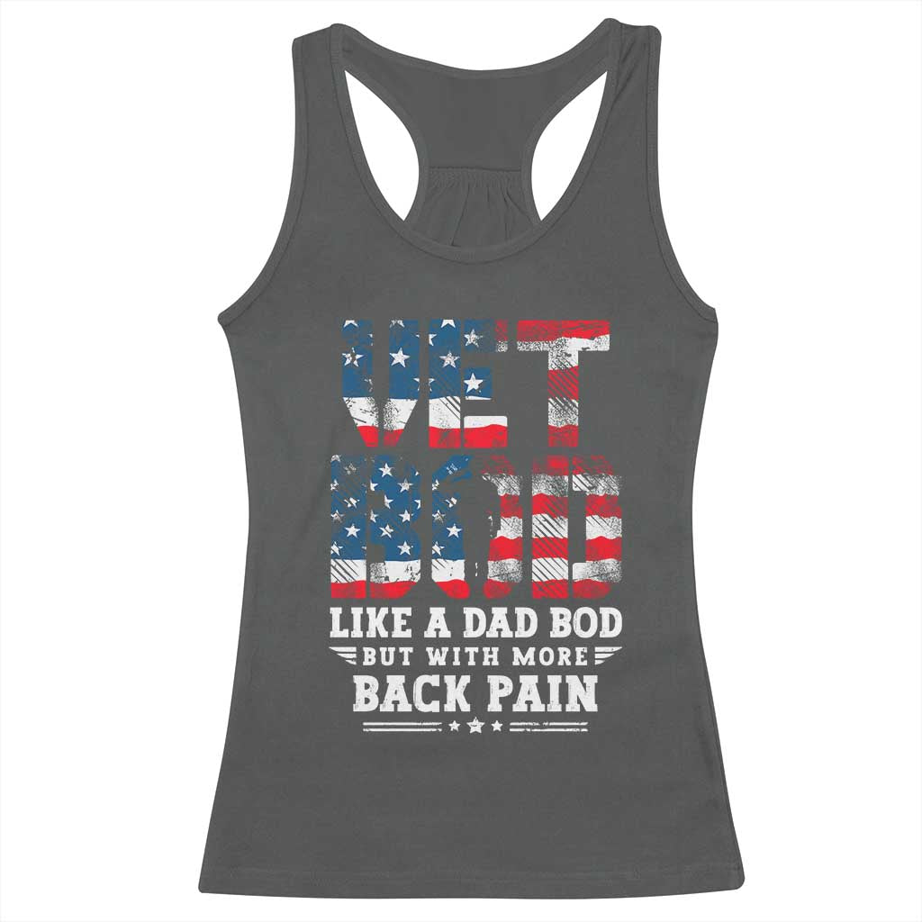 Vet Bod Racerback Tank Top Funny Military Veteran Dad Bod American Flag - Wonder Print Shop