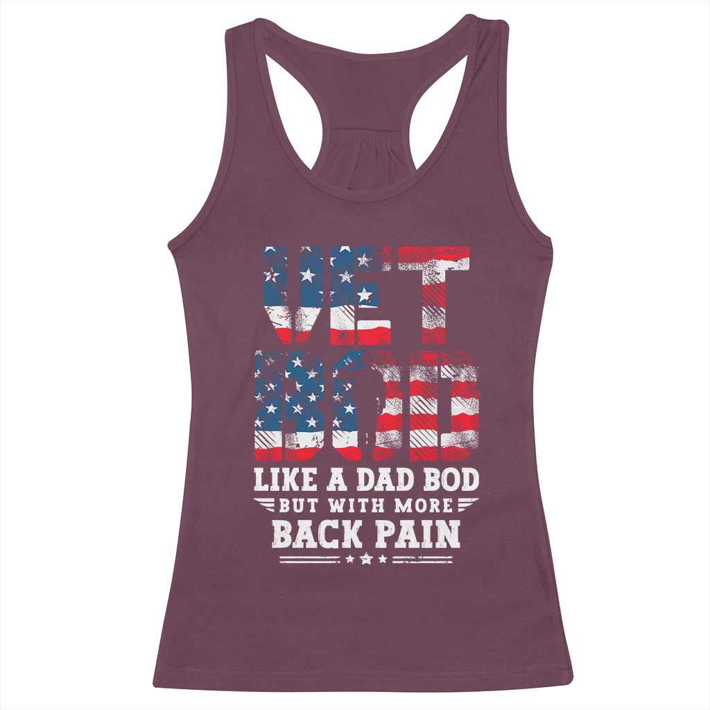 Vet Bod Racerback Tank Top Funny Military Veteran Dad Bod American Flag - Wonder Print Shop