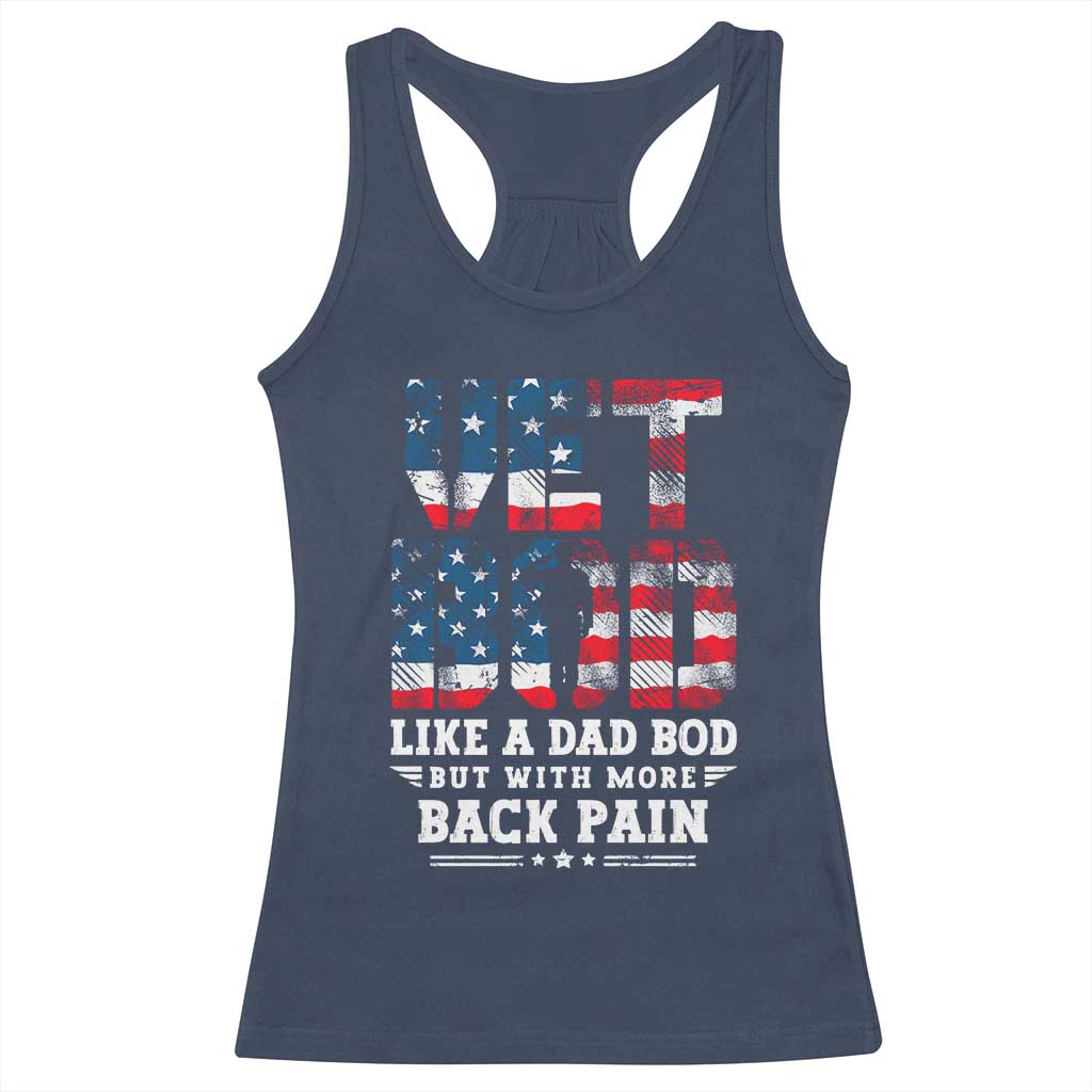 Vet Bod Racerback Tank Top Funny Military Veteran Dad Bod American Flag - Wonder Print Shop