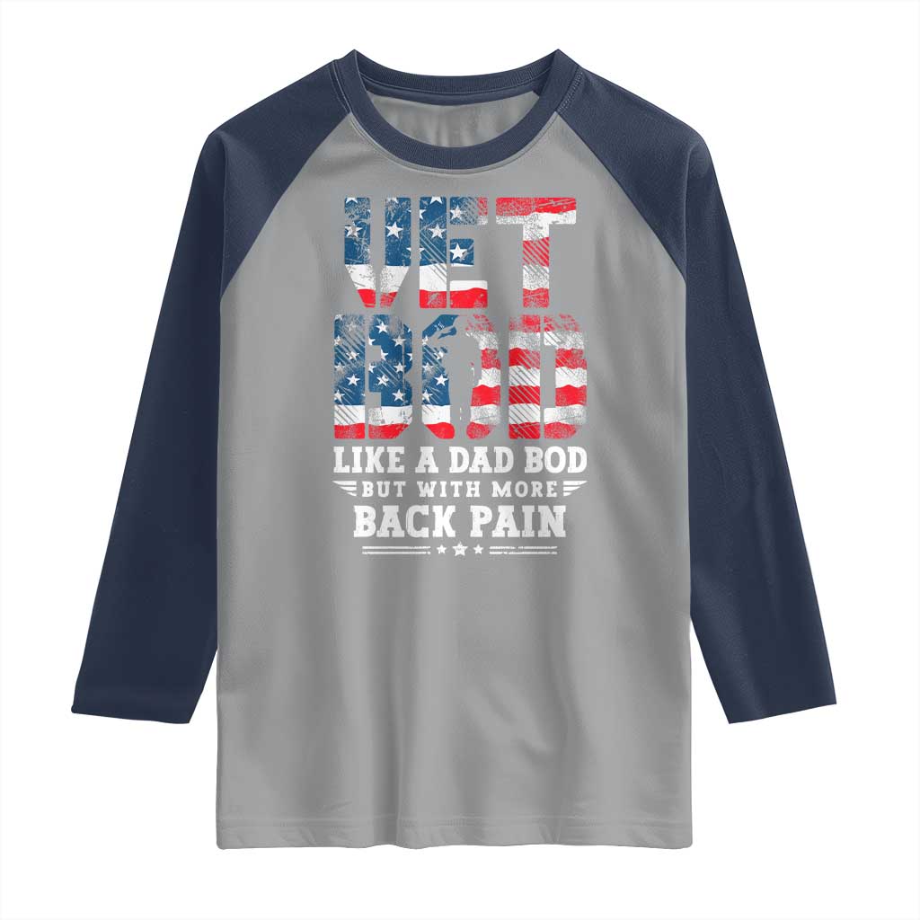 Vet Bod Raglan Shirt Funny Military Veteran Dad Bod American Flag - Wonder Print Shop