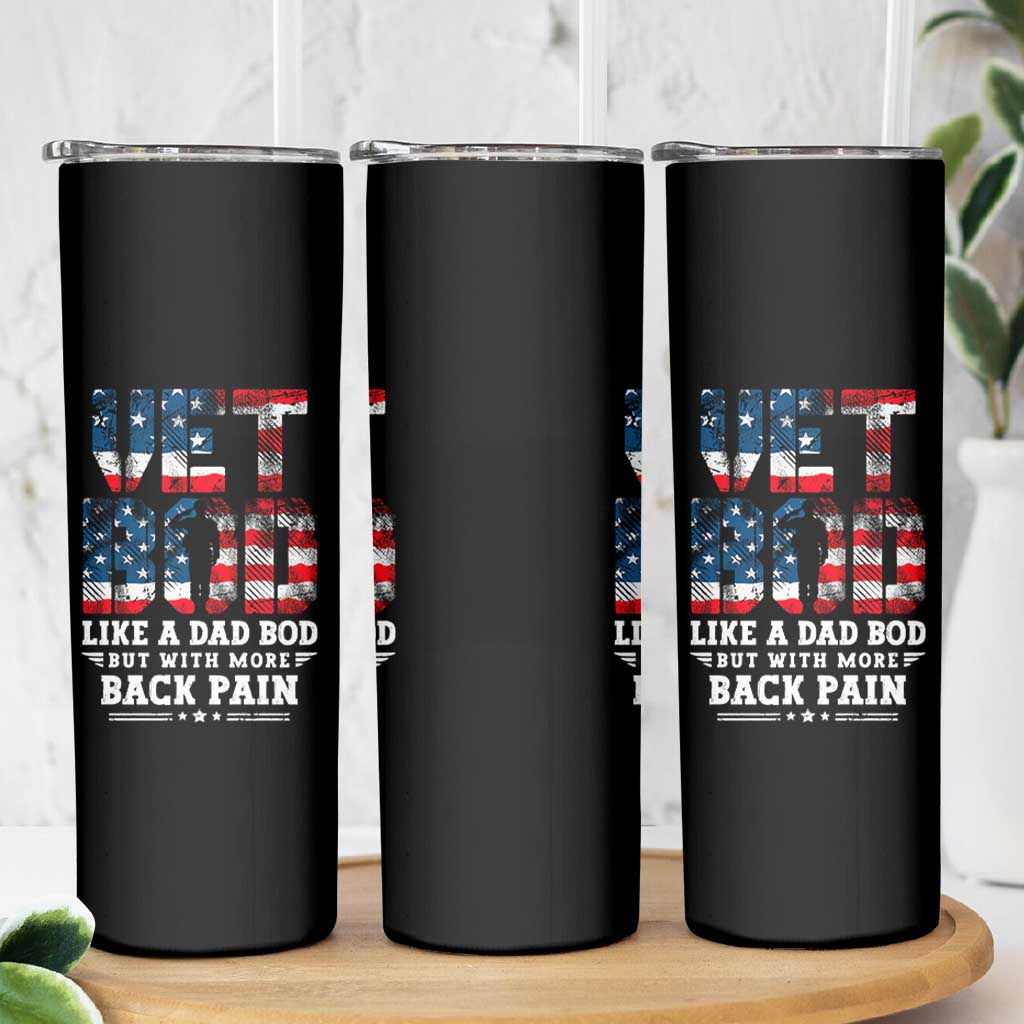 Vet Bod Skinny Tumbler Funny Military Veteran Dad Bod American Flag - Wonder Print Shop