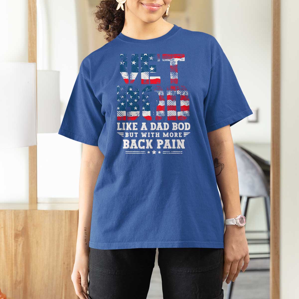 Vet Bod T Shirt For Women Funny Military Veteran Dad Bod American Flag - Wonder Print Shop