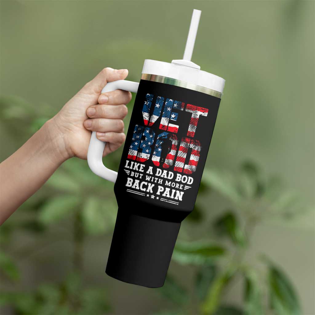 Vet Bod Tumbler With Handle Funny Military Veteran Dad Bod American Flag - Wonder Print Shop