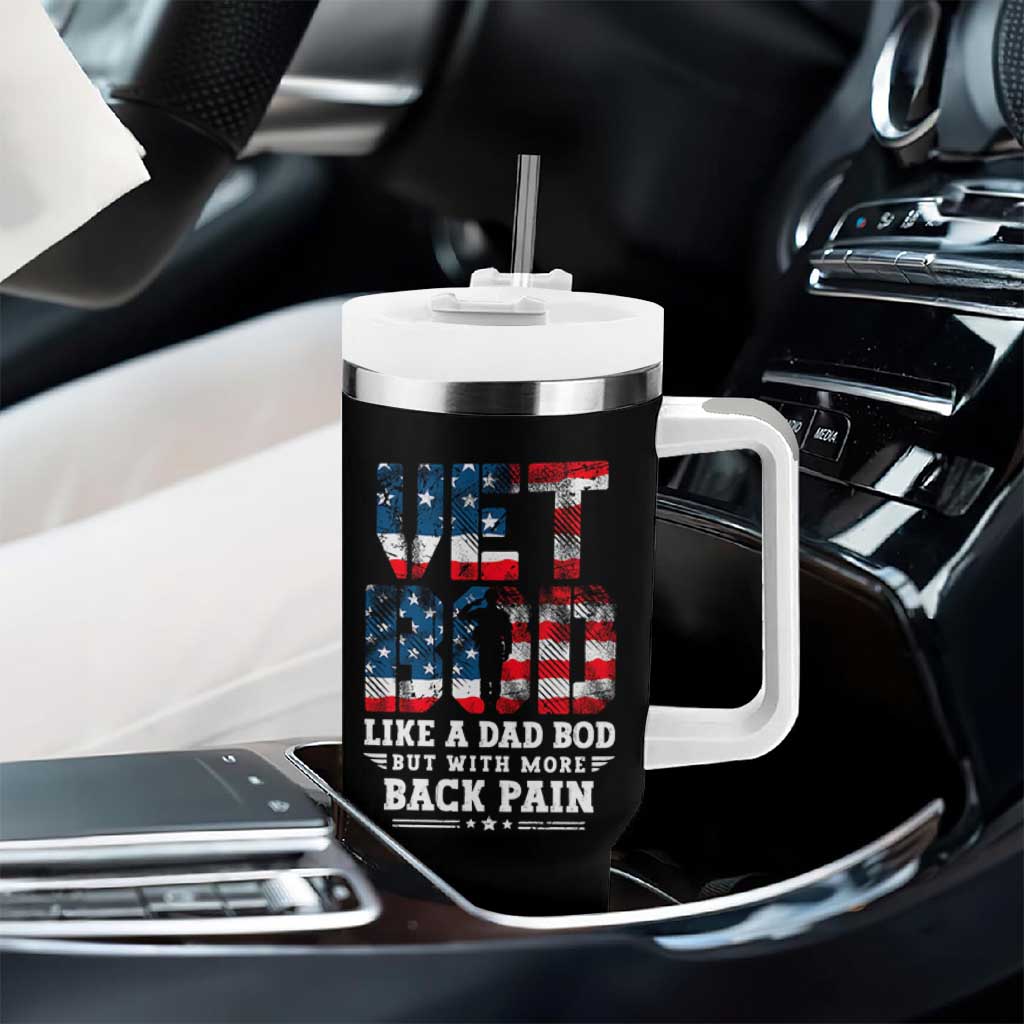 Vet Bod Tumbler With Handle Funny Military Veteran Dad Bod American Flag - Wonder Print Shop