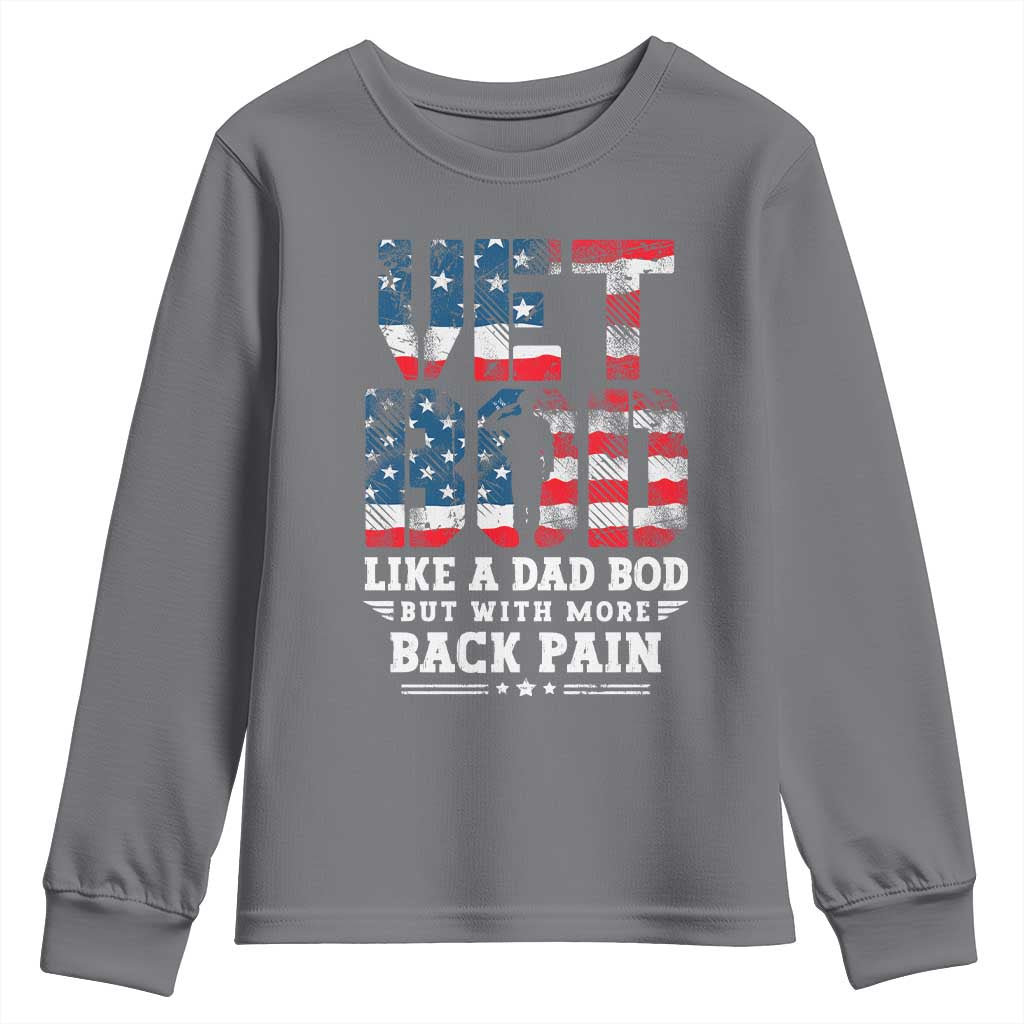 Vet Bod Youth Sweatshirt Funny Military Veteran Dad Bod American Flag - Wonder Print Shop