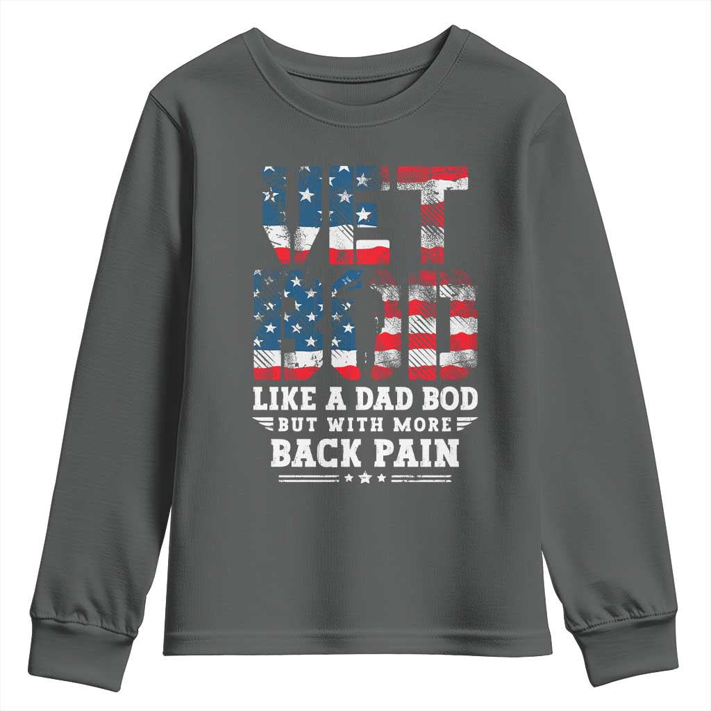 Vet Bod Youth Sweatshirt Funny Military Veteran Dad Bod American Flag - Wonder Print Shop