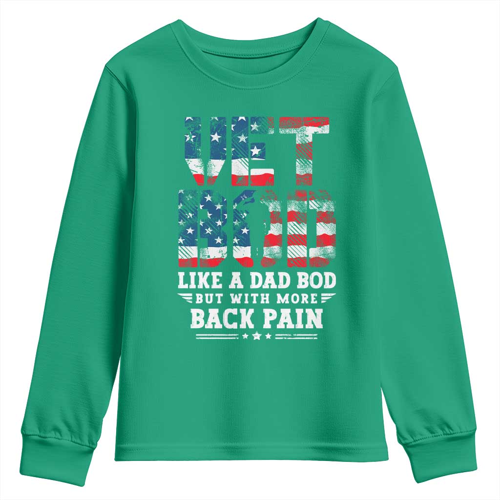 Vet Bod Youth Sweatshirt Funny Military Veteran Dad Bod American Flag - Wonder Print Shop