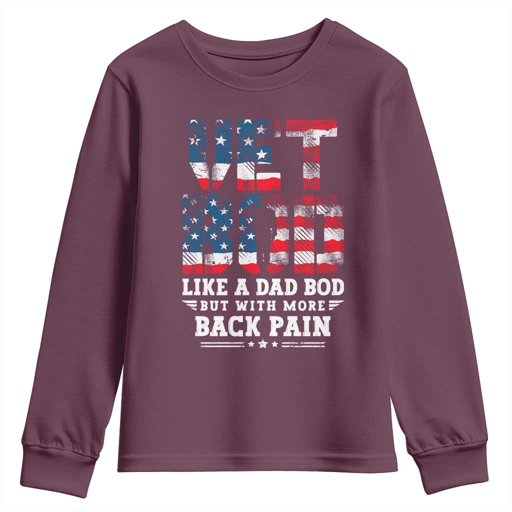 Vet Bod Youth Sweatshirt Funny Military Veteran Dad Bod American Flag - Wonder Print Shop