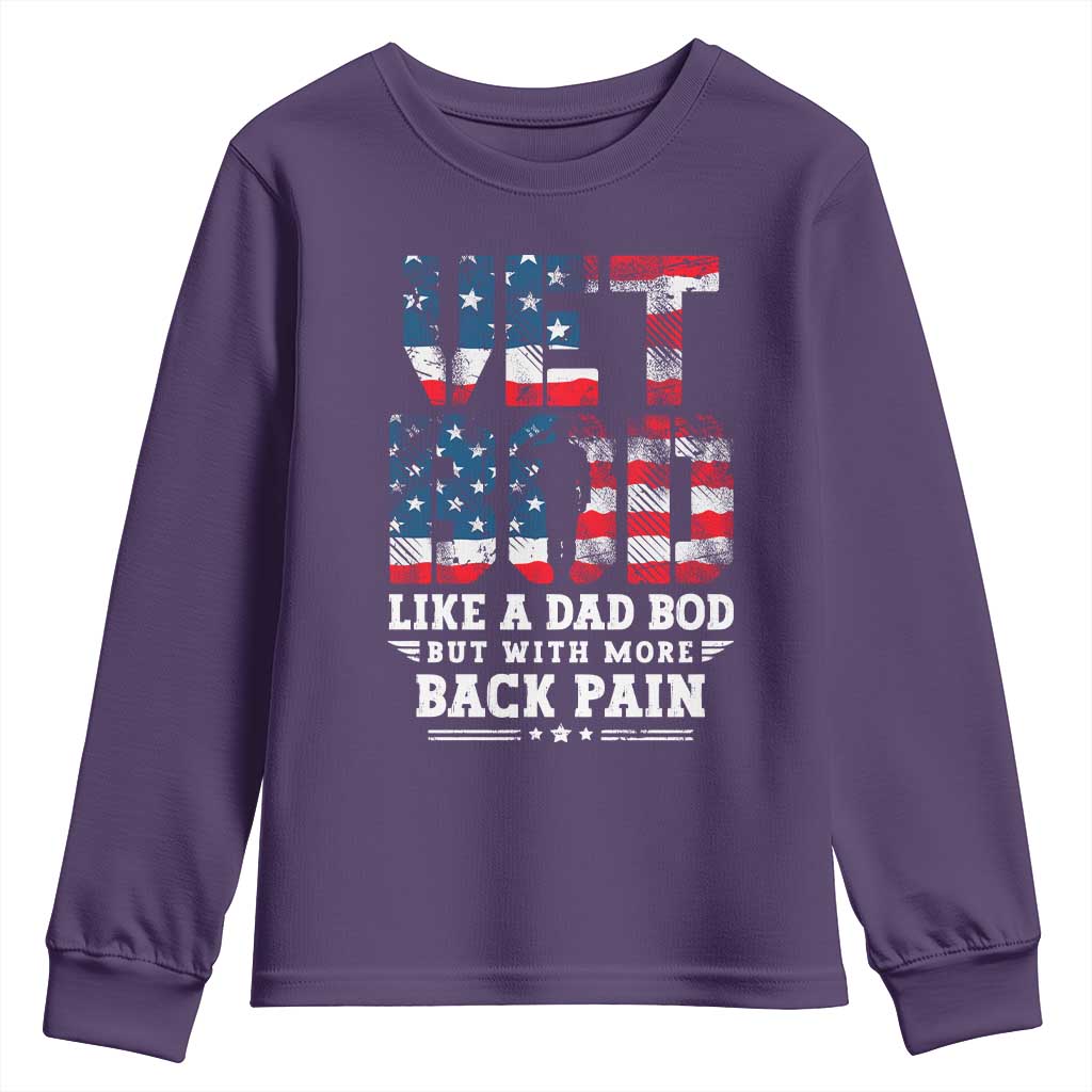 Vet Bod Youth Sweatshirt Funny Military Veteran Dad Bod American Flag - Wonder Print Shop