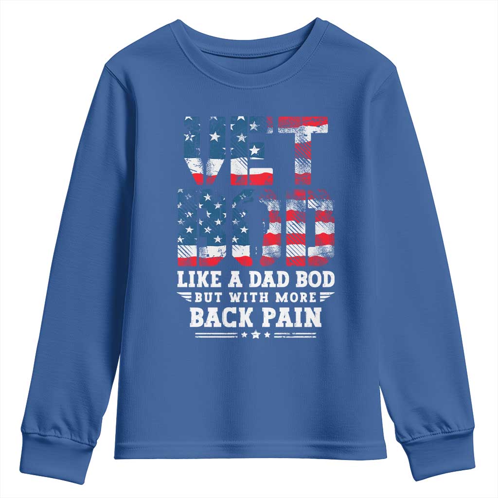 Vet Bod Youth Sweatshirt Funny Military Veteran Dad Bod American Flag - Wonder Print Shop