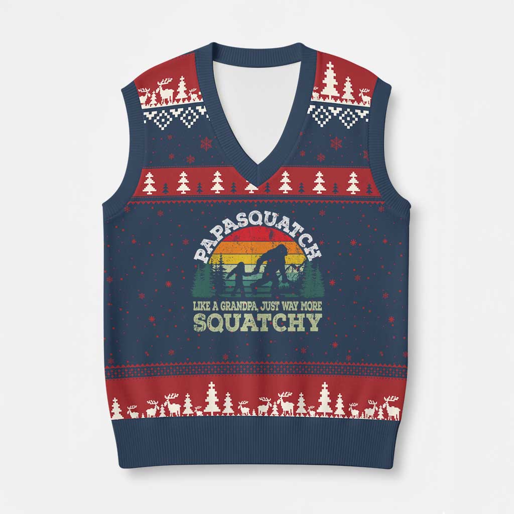 Grandpa Bigfoot V-Neck Knit Sweater Vest Retro Sasquatch Funny - Wonder Print Shop