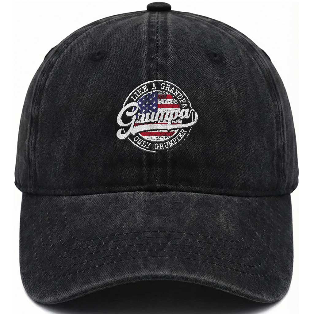 Grumpa Like Regular Grandpa Only Grumpier Washed Cotton Baseball Cap Funny Grandfather Grandpa American Flag