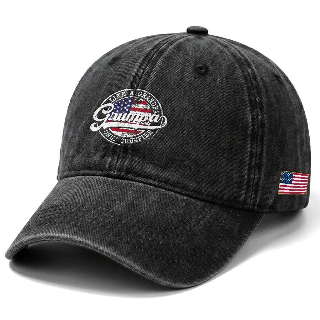 Grumpa Like Regular Grandpa Only Grumpier Washed Cotton Baseball Cap Funny Grandfather Grandpa American Flag