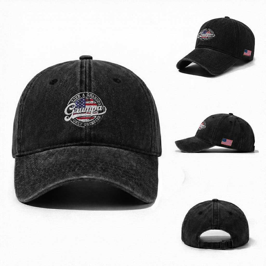 Grumpa Like Regular Grandpa Only Grumpier Washed Cotton Baseball Cap Funny Grandfather Grandpa American Flag