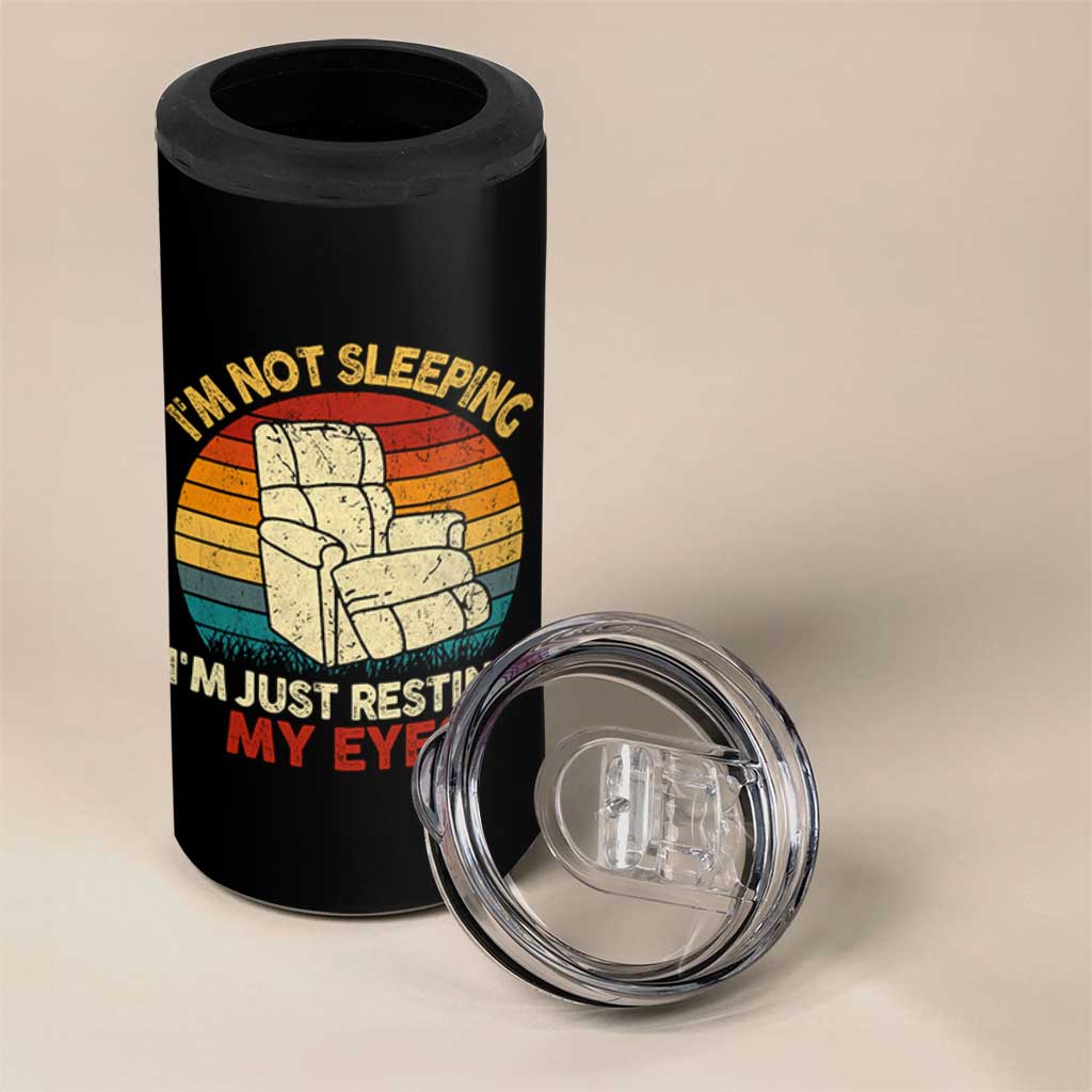 Dad Papa Grandpa Jokes 4 in 1 Can Cooler Tumbler I'm Not Sleeping I'm Just Resting My Eyes