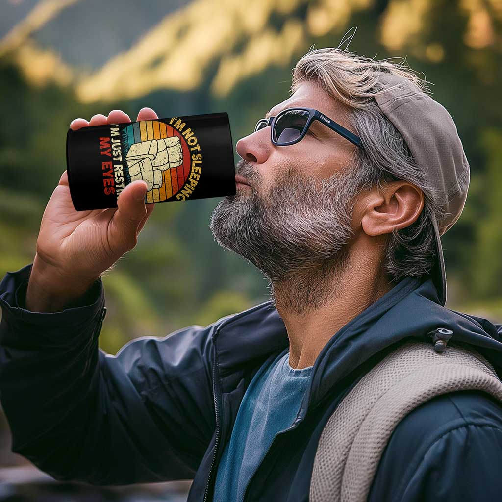 Dad Papa Grandpa Jokes 4 in 1 Can Cooler Tumbler I'm Not Sleeping I'm Just Resting My Eyes