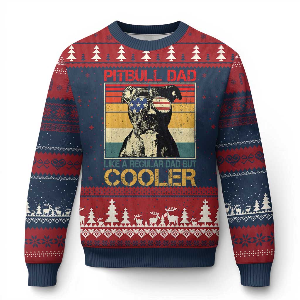 Vintage Pitbull Dad Ugly Christmas Sweater Like A Regular Dad But Cooler - Wonder Print Shop