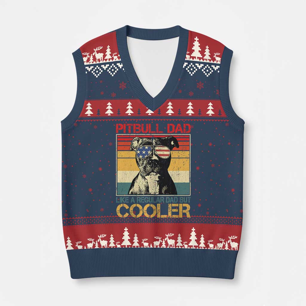 Vintage Pitbull Dad V-Neck Knit Sweater Vest Like A Regular Dad But Cooler - Wonder Print Shop