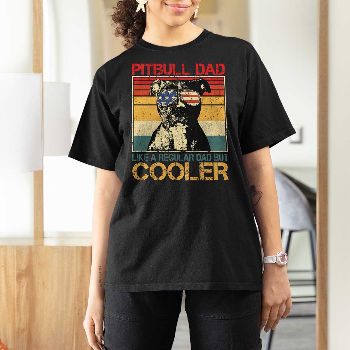 Vintage Pitbull Dad T Shirt For Women Like A Regular Dad But Cooler - Wonder Print Shop