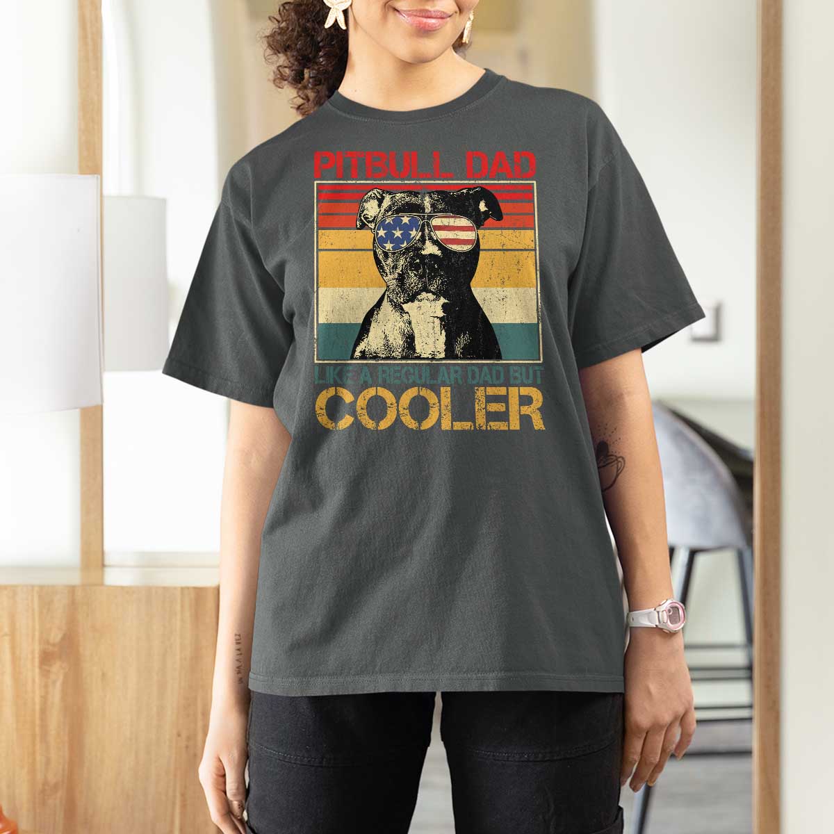 Vintage Pitbull Dad T Shirt For Women Like A Regular Dad But Cooler - Wonder Print Shop